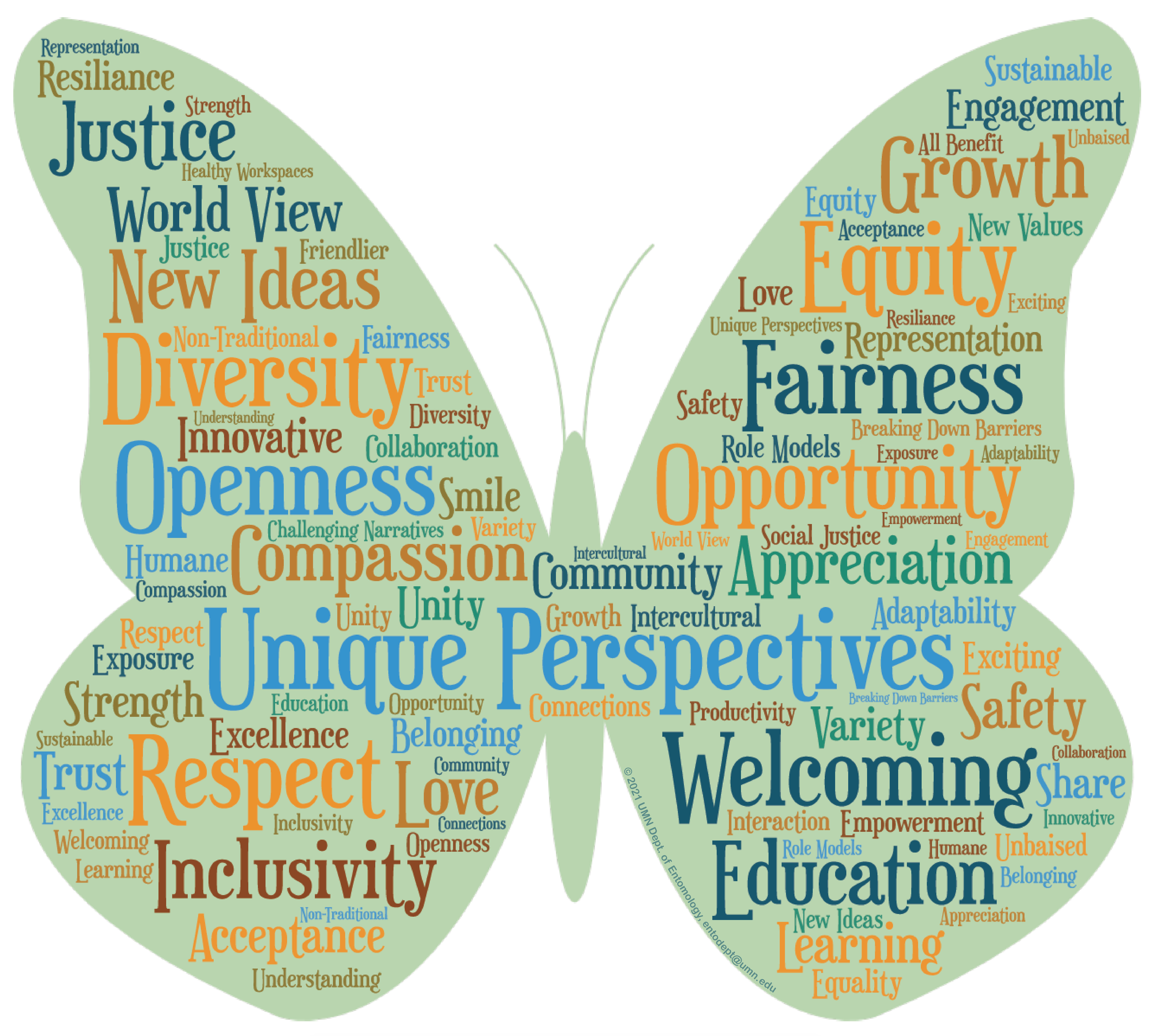 butterfly with words of diversity and inclusion 